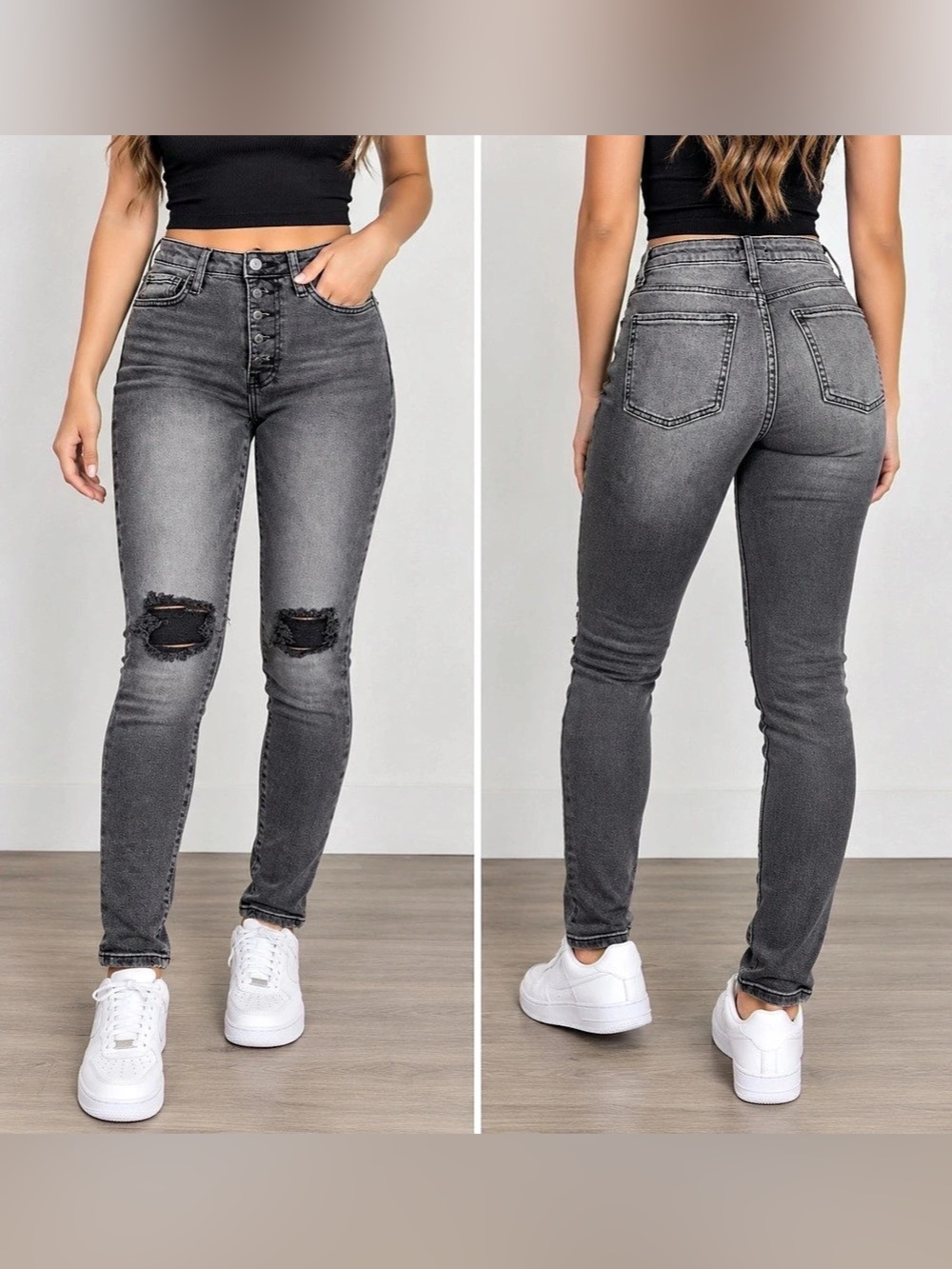 Forever 21 Premium Women’s High Rise Distressed Skinny Jeans Gray Wash Size 26 N